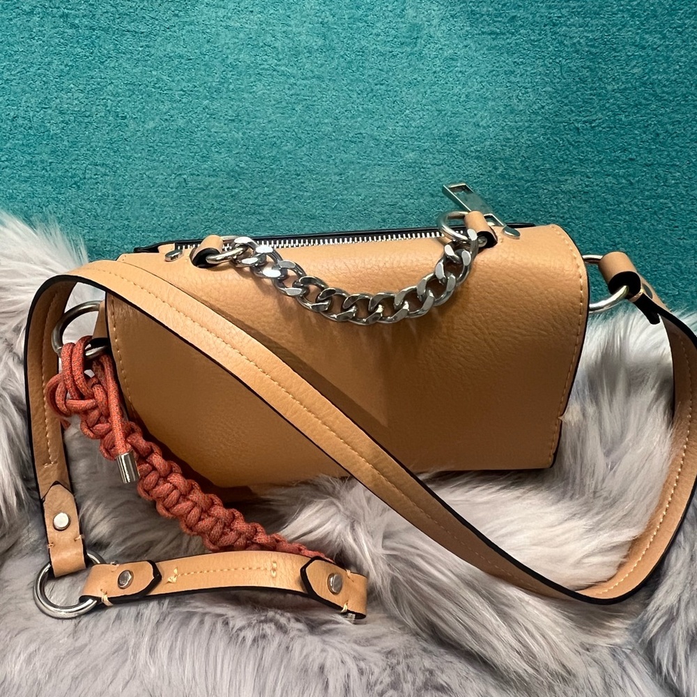 ZARA Tan Leather Shoulder Bag with Chain Detail